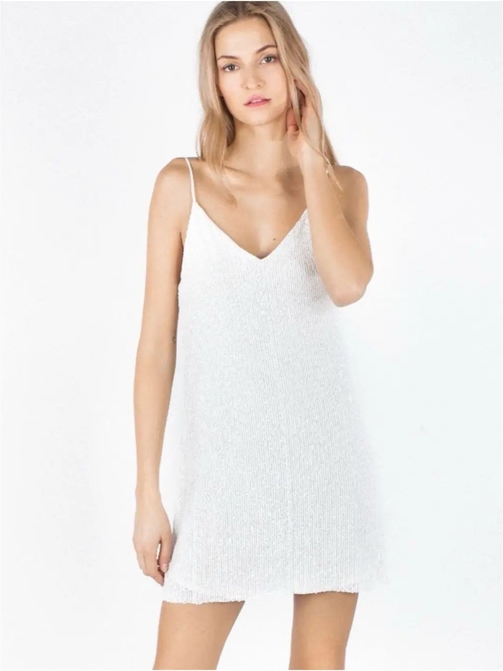 Generation Love Julius sequin v neck mini dress in white xxs nwt - Picture 3 of 7